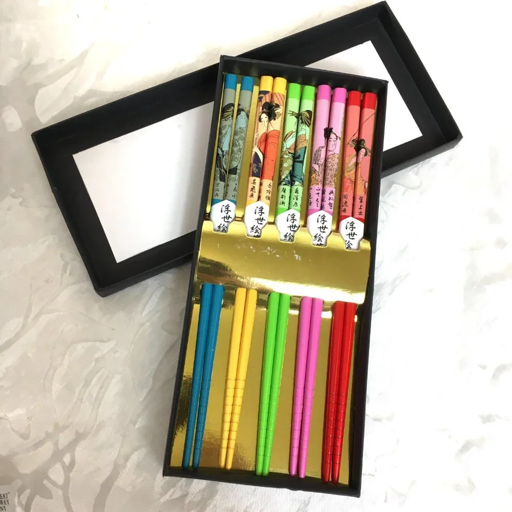 * Chopsticks ( Hashi ) Heart of Japan 5 Pair Colorful Japanese Geisha  NWT NIB
